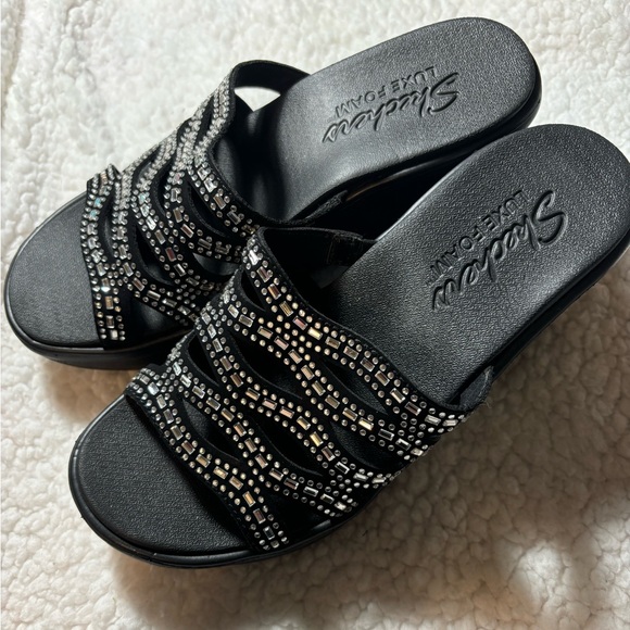 💕Black Rhinestone Wedges Size 6 New - Picture 6 of 7